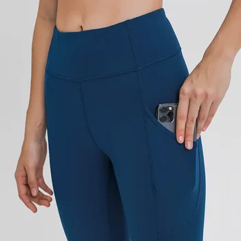 Lulu Invigorate Женские спортивные леггинсы с высокой талией 25-дюймовые штаны для йоги боковые карманы растягиваются бедра подтяжка для похудения прыжок фитнес тренировочные штаны 2