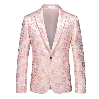 2023 Новый Цветочный Костюм Пальто Мужчины Бизнес Свадьба Жених Смокинг Платье Куртки Однобортные Приталенные Пиджаки Homme 3