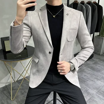 флисовая куртка костюм пальто блейзер мужской бизнес досуг slim fit бренд мода высокое качество костюм на одной пуговице 3