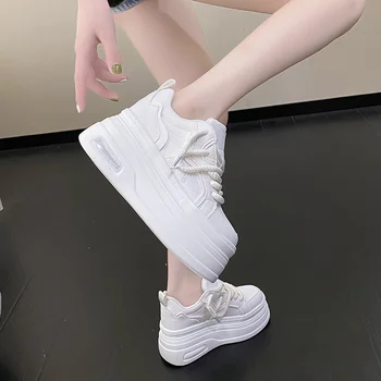 Женщина дышащий высокий верх черный белый ботинки обувь женская повседневная спортивная обувь платформа скрытая увеличивающаяся 8 см платформа кроссовки обувь 3