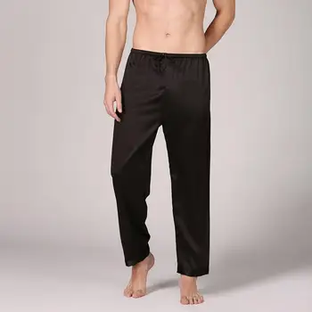 Стильные простые гладкие шелковые длинные пижамные брюки Пижамы Брюки Широкие штанины Relax 3
