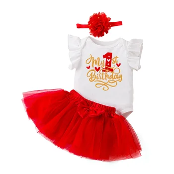 Летняя одежда для новорожденных детская одежда 0-2 лет день рождения ребенка первый год платье платье комбинезон принцесса платье комплект 3