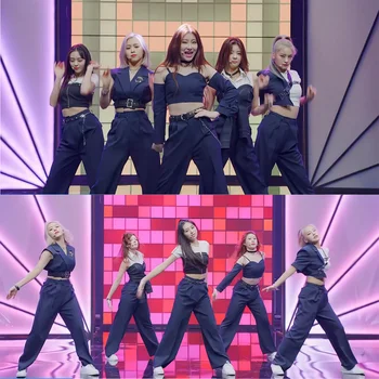 Kpop Корейские женщины Укороченные топы Джаз Танцевальный наряд Хип-хоп Свободные прямые брюки Танцевальная одежда Фестивальная одежда Рейв-сценический костюм 3