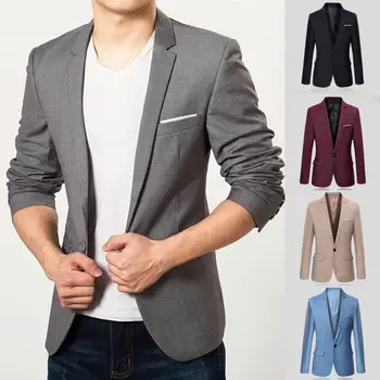 Классический деловой блейзер с клапанами карманы верхняя одежда мужская пиджак с одной пуговицей и лацканом пиджак 3