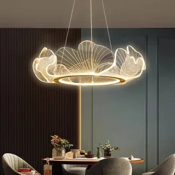  Художественная люстра из листьев гинкго Современная минималистичная лампа в гостиной, спальне, кабинете, светодиодном интеллектуальном затемняющем освещении 3
