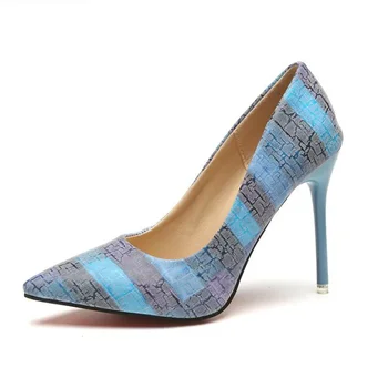 Обувь для женщин 2024 Смешанный цвет Женский насос Высокие каблуки 10 см Одинарная обувь Женская летняя лакированная кожа Свадебная вечеринка Женская обувь 3