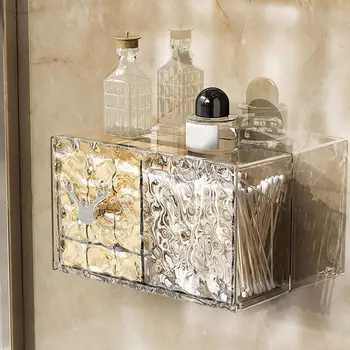 Прозрачный настенный ящик для хранения Прозрачный настенный ватный тампон Коробка для хранения ватных тампонов Ванная комната для дома для ванной комнаты 3