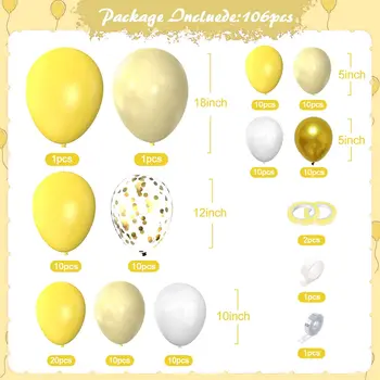Комплект арок из воздушных шаров для украшения вечеринки Baby Shower Принадлежности для вечеринки по случаю дня рождения Свадьба и юбилей, желтое и белое золото, 102шт 3