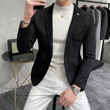 флисовая куртка костюм пальто блейзер мужской бизнес досуг slim fit бренд мода высокое качество костюм на одной пуговице 4