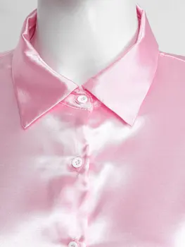 Женская атласная ночная рубашка с рукавом 3/4 Пуговицы Отложной воротник Ночная рубашка Однотонная рубашка для сна Ночная рубашка Женская пижама 2021 4