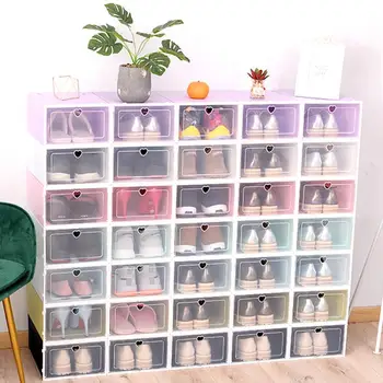 1 ~ 4 шт. Набор может быть наложен Комбинированный шкаф для обуви Прозрачная коробка для обуви Коробки для хранения обуви Утолщенная пыленепроницаемая обувь 4