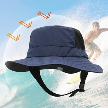 мужская пляжная кепка для серфинга сетчатая дышащая шляпа от солнца UPF50+ Летний рыболовный ремень на открытом воздухе Подбородок Регулируемое ведро Шляпа Водный спорт Унисекс 4