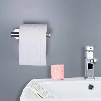 Держатель для бумажных полотенец без сверления для ванной комнаты и ванной комнаты, матовый никель из нержавеющей стали 304 (серебро) 4