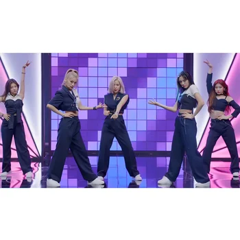 Kpop Корейские женщины Укороченные топы Джаз Танцевальный наряд Хип-хоп Свободные прямые брюки Танцевальная одежда Фестивальная одежда Рейв-сценический костюм 4