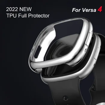 Чехол для защитной пленки для экрана Fitbit Versa 4 Smartwatch TPU Защитная крышка экрана Полный бампер Аксессуары для Fitbit Versa4 Silver 4