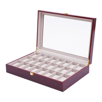24-слотовые часы коробка для часов чехол со стеклянной крышкой кольца браслеты хранение идеальные рождественские подарки подарки на день рождения МДФ белая подкладка 4