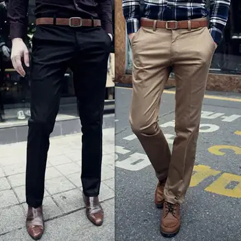 Строгие брюки на молнии Стильные мужские приталенные деловые брюки Дышащие мягкие брюки средней талии с карманами Пуговицы-молния 5