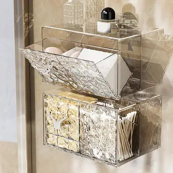 Прозрачный настенный ящик для хранения Прозрачный настенный ватный тампон Коробка для хранения ватных тампонов Ванная комната для дома для ванной комнаты 5